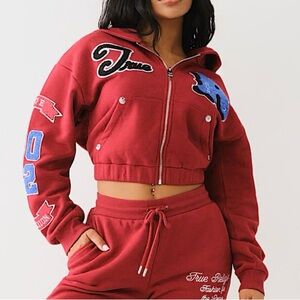 Red True Religion Cropped Hoodie